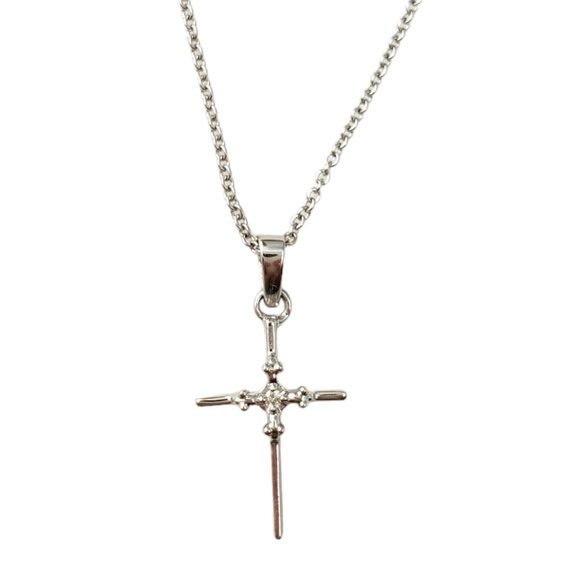 14K White Gold Diamond Cross Pendant Necklace #16588 - Picture 1 of 9